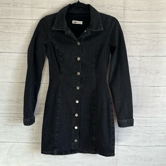 Zara Washed Denim Bottom Up Long Sleeve Mini Dress | SIZE S - Picture 2 of 7